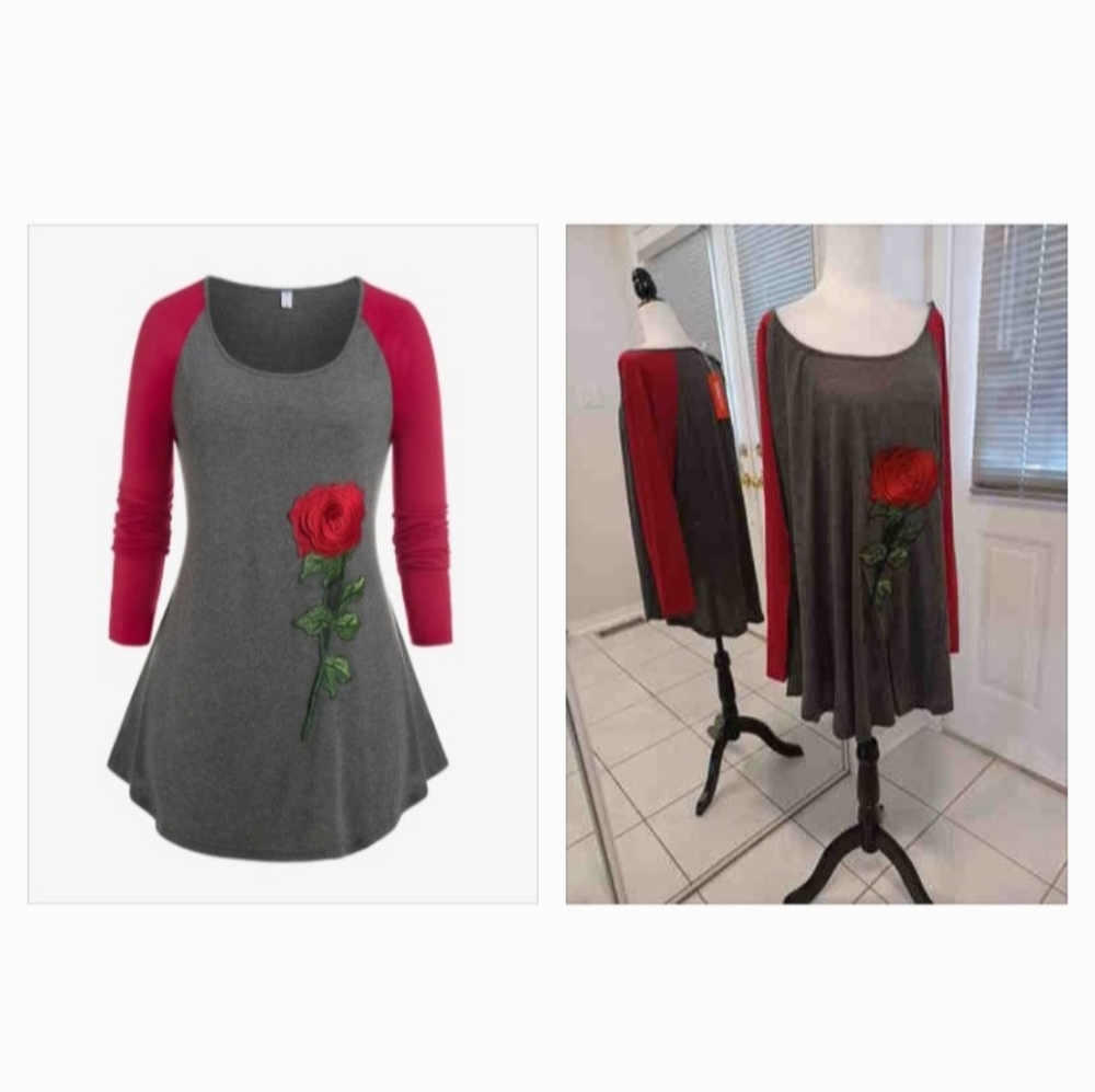 4/$80 New Rose Applique Tunic Tee - Size 3X (US20)